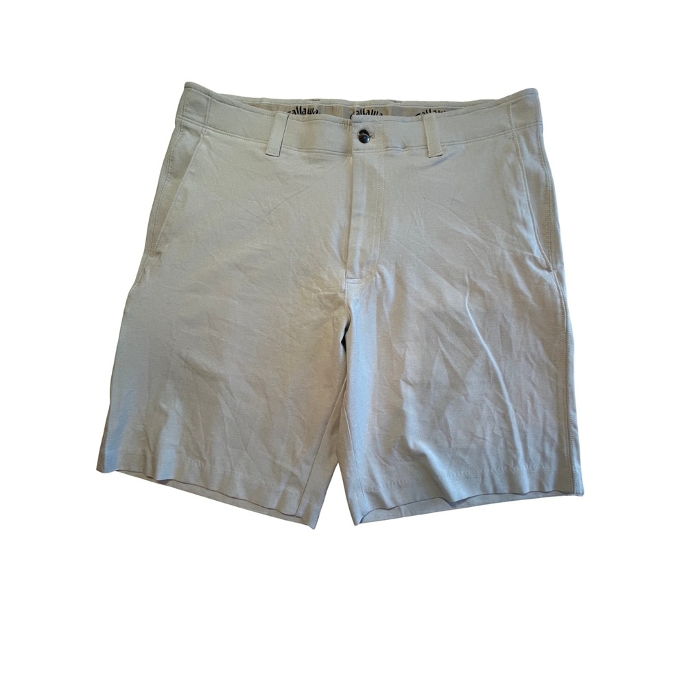 Callaway Shorts Men's 34 Tan Flat Front‎ Chino High Rise Stretch Travel Golf